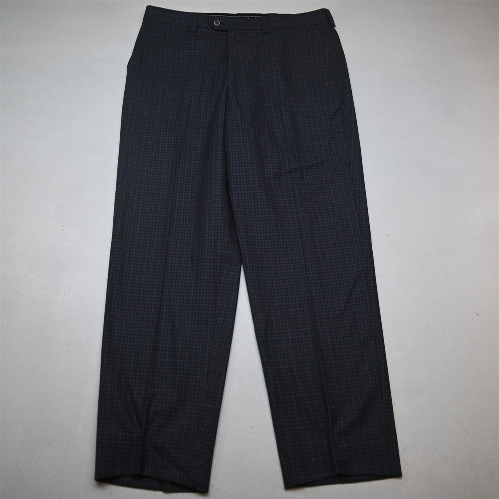 Sartore 36x32 Gray Purple Check Zignone 100% Wool Flannel Straight Dress Pants